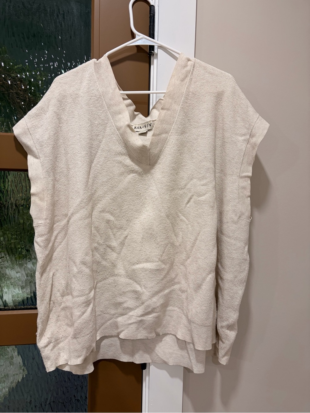 Ava & Viv Off-White V-Neck Layered Knit Top